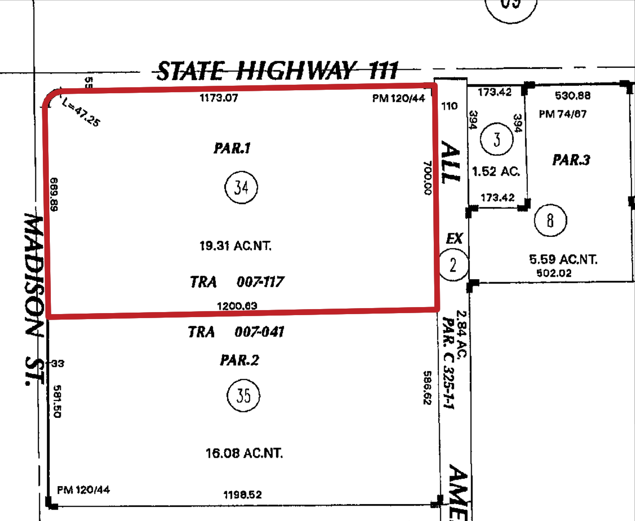 19.31 AC SEC Hwy 111 & Madison St, IN Parcel Map Web